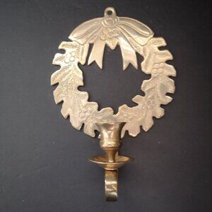 Vintage Hosley Solid Brass Wreath Candle Holder Wall hanging Made in India